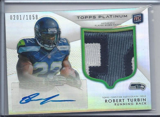 ROBERT TURBIN 2012 TOPPS PLATINUM REFRACTOR JUMBO 3 COLOR PATCH AUTO RC #D /1058