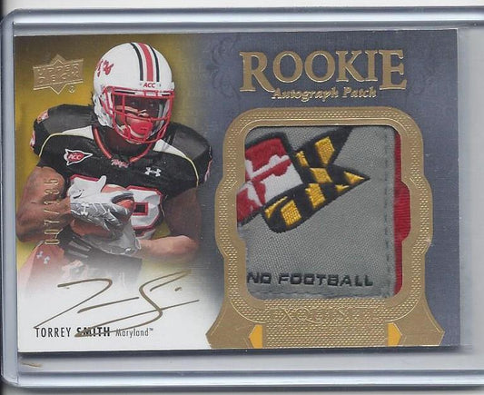 TORREY SMITH 2011 UD EXQUISITE RPA MARYLAND LOGO TAG PATCH AUTO RC #D 7/135