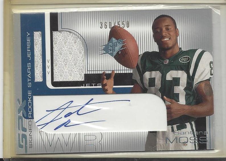SANTANA MOSS 2001 SPX ROOKIE STARS JERSEY AUTO RC #D /550