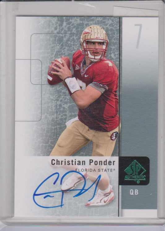 CHRISTIAN PONDER 2011 SP AUTHENTIC EMERALD SP SHORT PRINT ON CARD AUTO RC #64