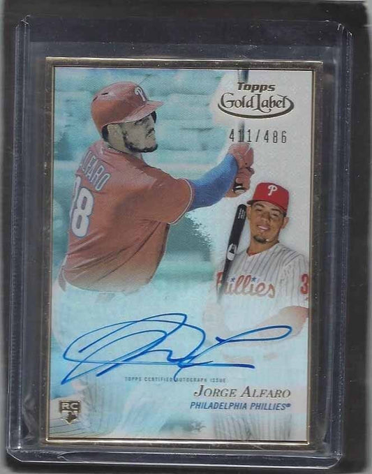 JORGE ALFARO 2017 TOPPS GOLD LABEL WHITE FRAME ON CARD ROOKIE AUTO RC #D 411/486