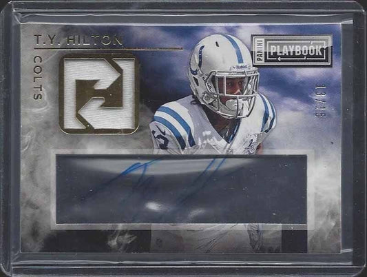 1/1 T.Y. HILTON 2014 PANINI PLAYBOOK GOLD JERSEY AUTO #D 13/15 HIS JERSEY #13 !!