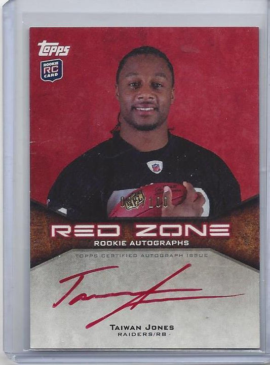 TAIWAN JONES 2011 TOPPS RED ZONE RAIDERS ROOKIE RED INK ON CARD AUTO RC #D /100
