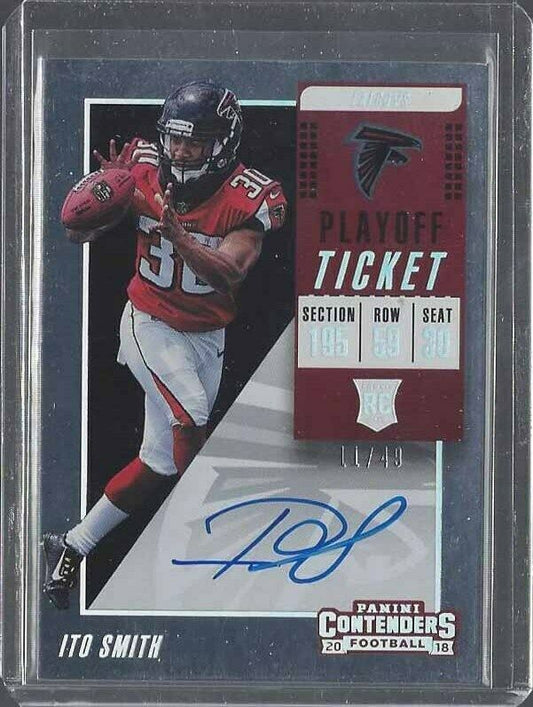 ITO SMITH 2018 CONTENDERS PLAYOFF TICKET FALCONS ON CARD AUTO RC #D 11/49