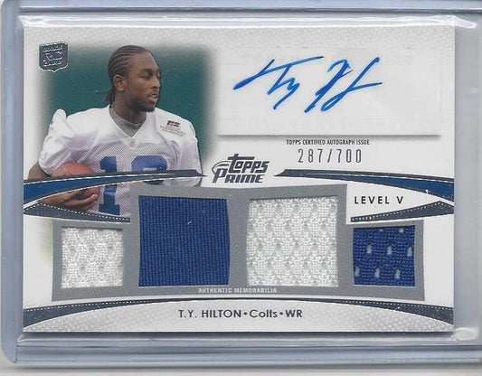 T.Y. HILTON 2012 TOPPS PRIME LEVEL 5 COLTS QUAD JERSEY ROOKIE AUTO RC #D /700