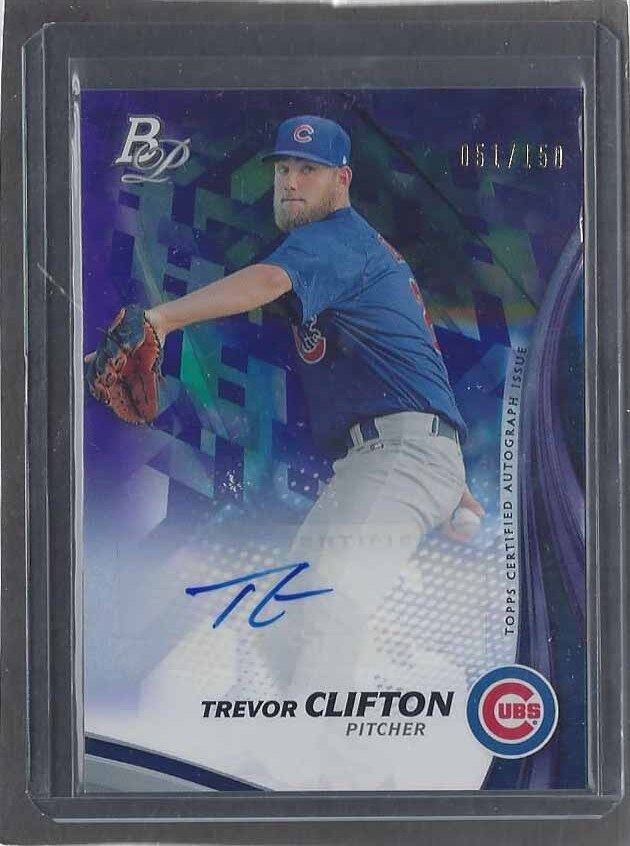 TREVOR CLIFTON 2017 BOWMAN PLATINUM CUBS PURPLE PROSPECT AUTO #D 51/150