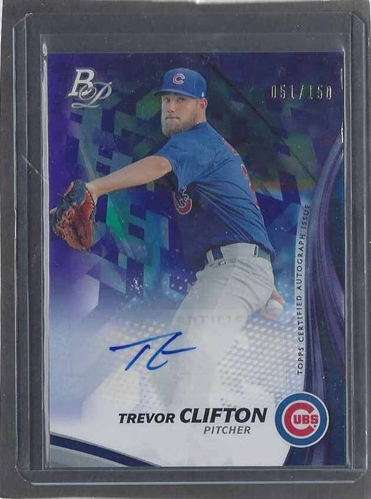 TREVOR CLIFTON 2017 BOWMAN PLATINUM CUBS PURPLE PROSPECT AUTO #D 51/150