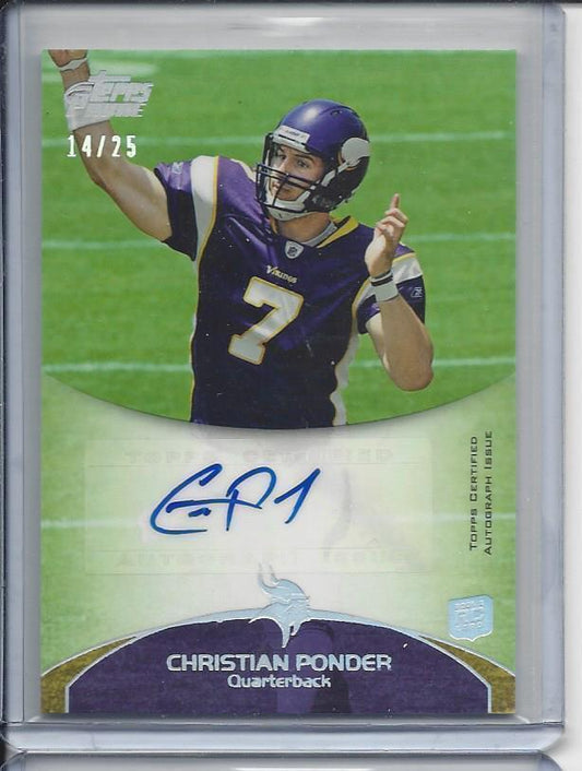 CHRISTIAN PONDER 2011 TOPPS PRIME SILVER HOLOFOIL RAINBOW AUTO RC #D 14/25