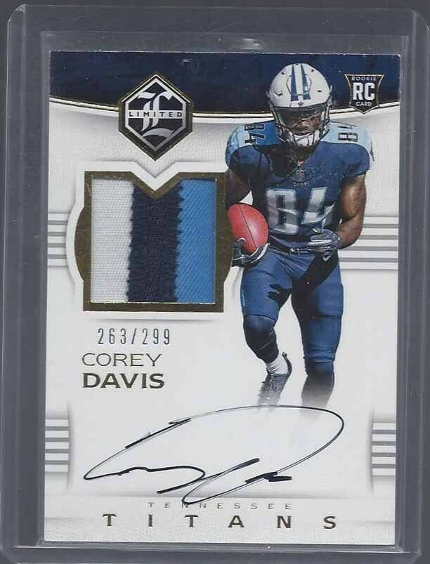 COREY DAVIS 2017 LIMITED RPA 3 COLOR ROOKIE PATCH ON CARD AUTO RC #D 263/299