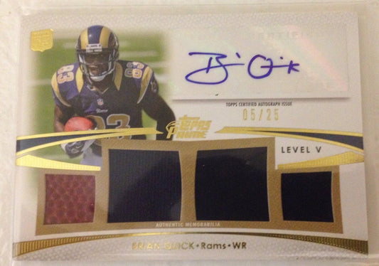 BRIAN QUICK 2012 TOPPS PRIME GOLD LEVEL 5 QUAD PATCH BALL AUTO RC #D /25