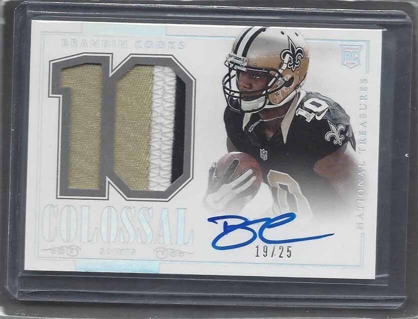 BRANDIN COOKS 2014 NATIONAL TREASURES COLOSSAL 3 COLOR PATCH AUTO RC #D 19/25