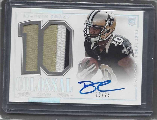 BRANDIN COOKS 2014 NATIONAL TREASURES COLOSSAL 3 COLOR PATCH AUTO RC #D 19/25