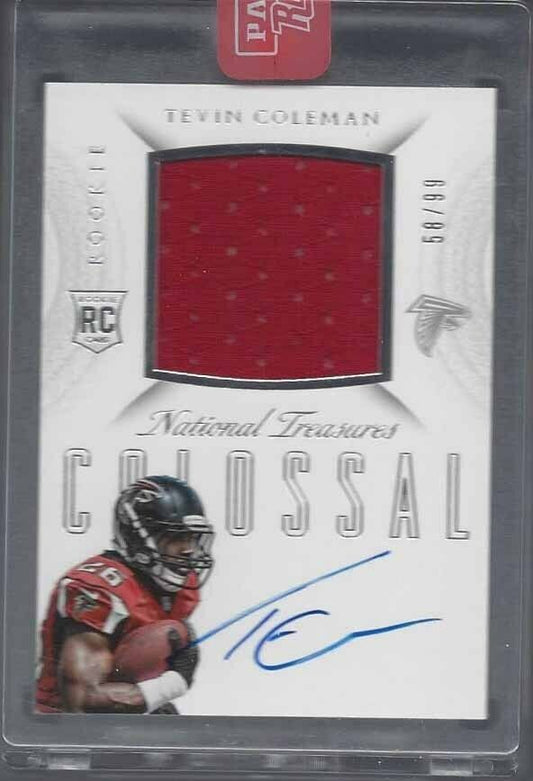 TEVIN COLEMAN 2015 NATIONAL TREASURES COLOSSAL JERSEY ON CARD AUTO RC #D 58/99