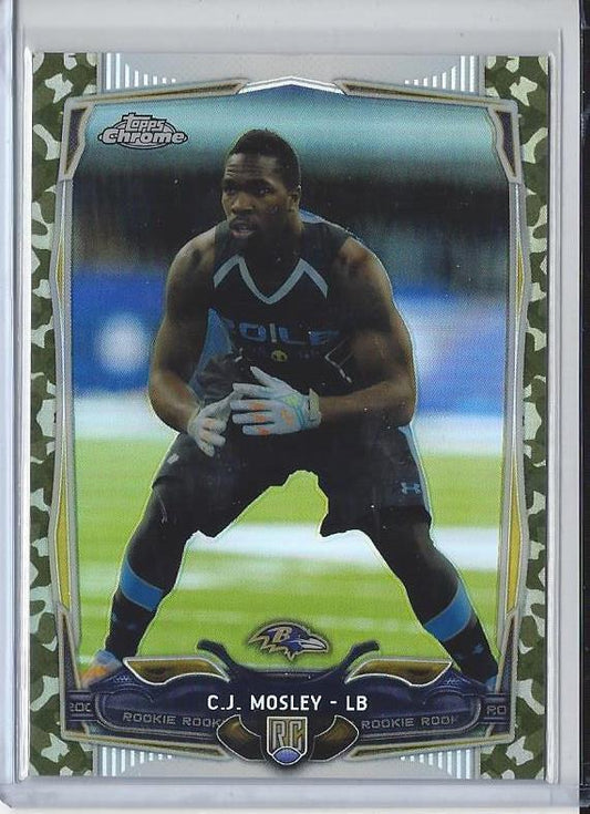 C.J. MOSLEY 2014 TOPPS CHROME CAMO REFRACTOR RAVENS RC #D 109/499