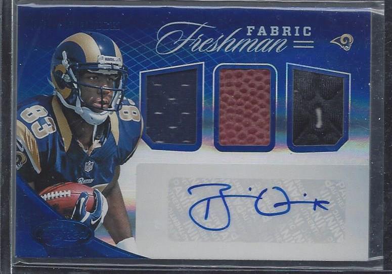 BRIAN QUICK 2012 CERTIFIED FRESHMAN FABRIC BLUE TRIPLE PATCH AUTO RC #D 48/49