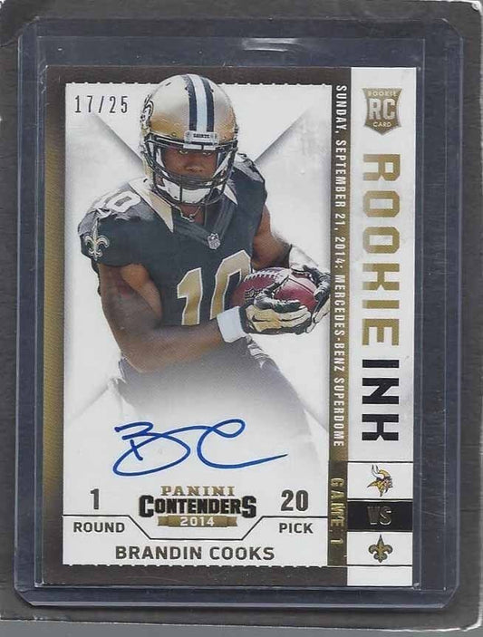 BRANDIN COOKS 2014 CONTENDERS ROOKIE INK GOLD ON CARD AUTO RC #D 17/25