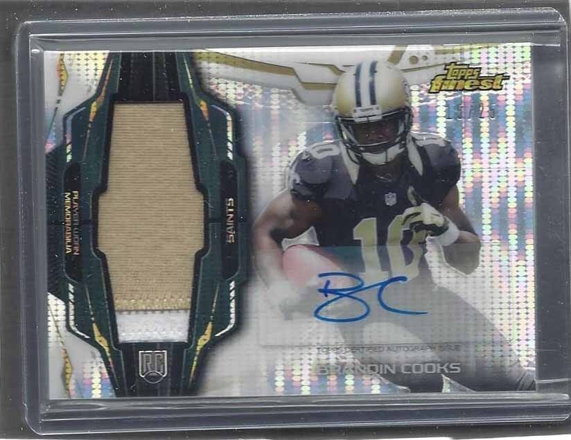 BRANDIN COOKS 2014 TOPPS FINEST PULSAR REFRACTOR RPA JUMBO PATCH AUTO RC #D /25