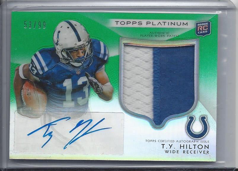 T.Y. HILTON 2012 TOPPS PLATINUM GREEN REFRACTOR RPA ROOKIE PATCH AUTO RC #D /99
