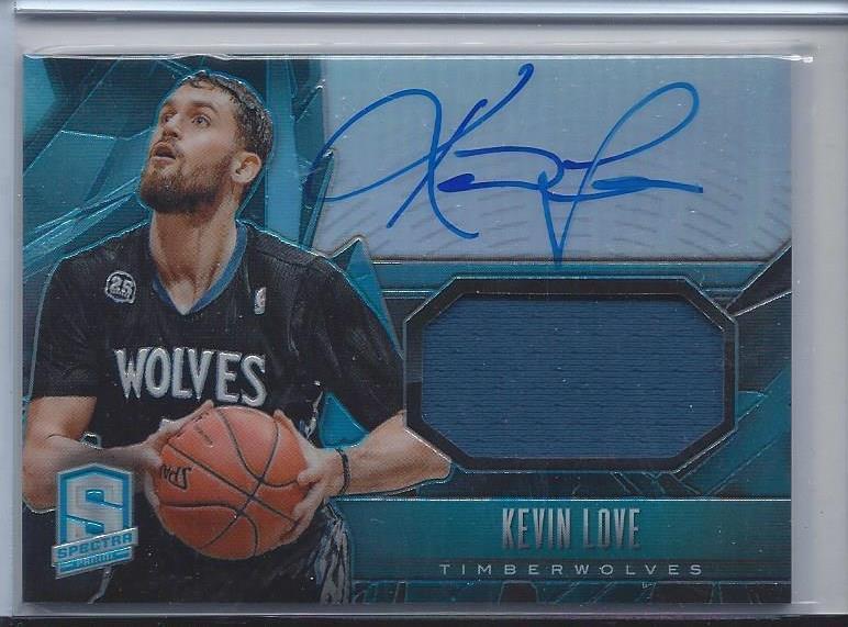 KEVIN LOVE 2013-14 PANINI SPECTRA LIGHT BLUE REFRACTOR PRIZM JERSEY AUTO #D /30
