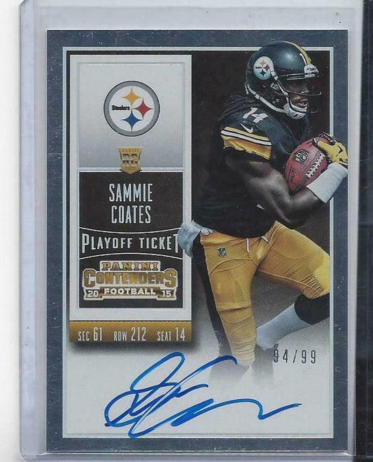 SAMMIE COATES 2015 CONTENDERS PLAYOFF TICKET VARIATION ON CARD AUTO RC #D 94/99