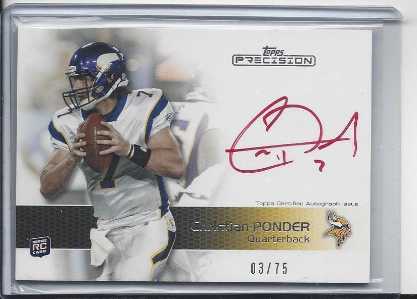 CHRISTIAN PONDER 2011 TOPPS PRECISION VIKINGS RED INK ON CARD AUTO RC #D 3/75