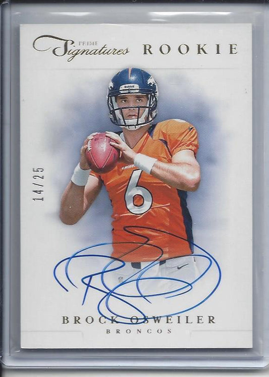 BROCK OSWEILER 2012 PRIME SIGNATURES BRONCOS GOLD ON CARD AUTO RC #D 14/25
