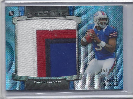 E.J. MANUEL 2013 BOWMAN STERLING BLUE WAVE REFRACTOR JUMBO 4 COLOR PATCH RC /171