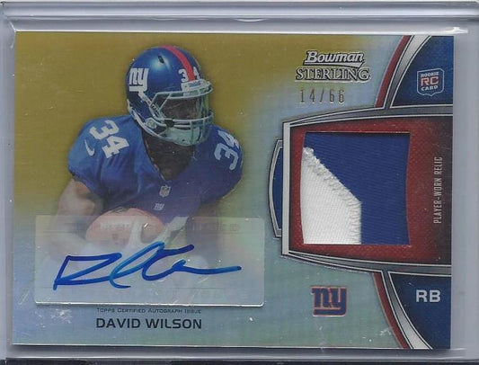 DAVID WILSON 2012 BOWMAN STERLING GOLD REFRACTOR GIANTS PATCH AUTO RC #D 14/66