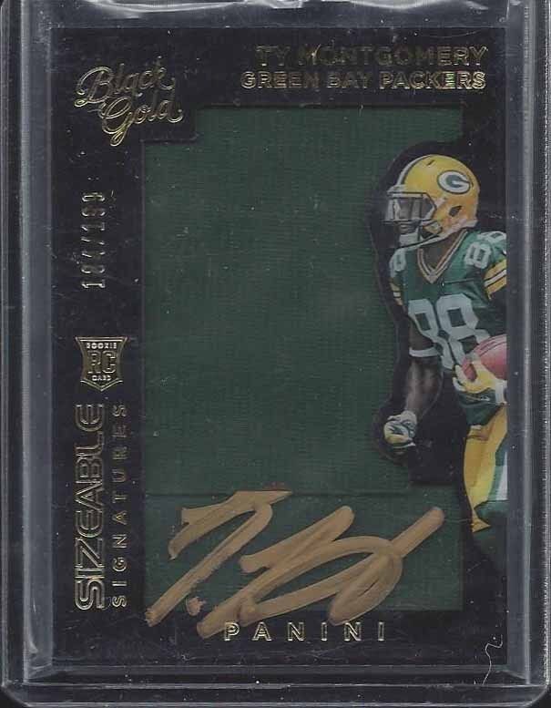 TY MONTGOMERY 2015 BLACK GOLD SIZEABLE JERSEY ON CARD AUTO GOLD INK RC #D /199