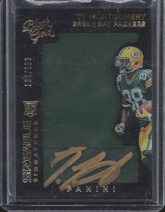 TY MONTGOMERY 2015 BLACK GOLD SIZEABLE JERSEY ON CARD AUTO GOLD INK RC #D /199