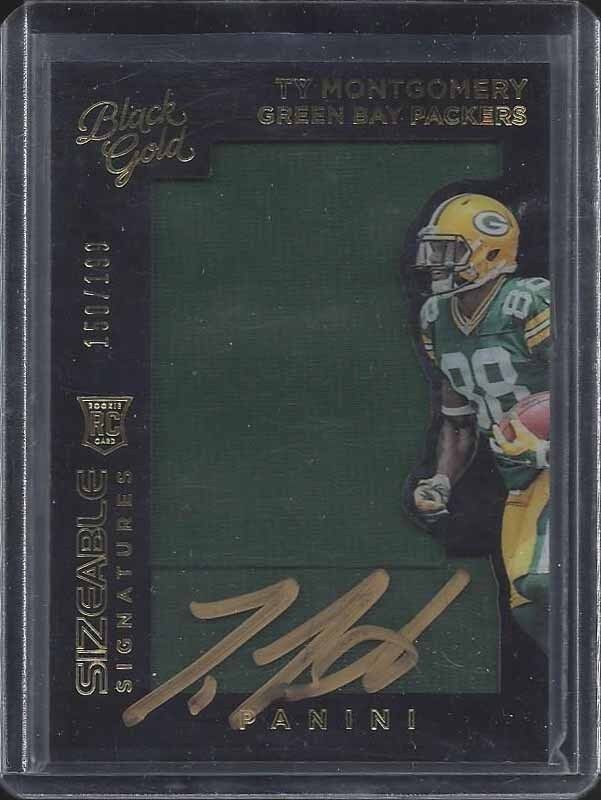 TY MONTGOMERY 2015 BLACK GOLD SIZEABLE JERSEY ON CARD AUTO GOLD INK RC #D /199