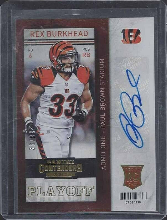 REX BURKHEAD 2013 CONTENDERS PLAYOFF TICKET VARIATION AUTO RC #D /99