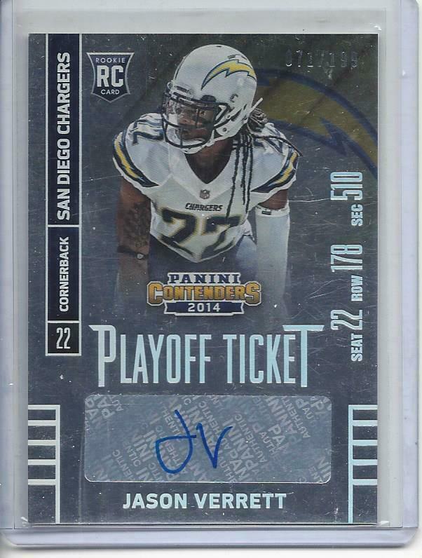 JASON VERRETT 2014 CONTENDERS PLAYOFF TICKET VARIATION AUTO RC #D 71/199