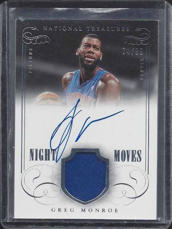 GREG MONROE 2013-14 NATIONAL TREASURES NIGHT MOVES JERSEY ON CARD AUTO #D 74/99