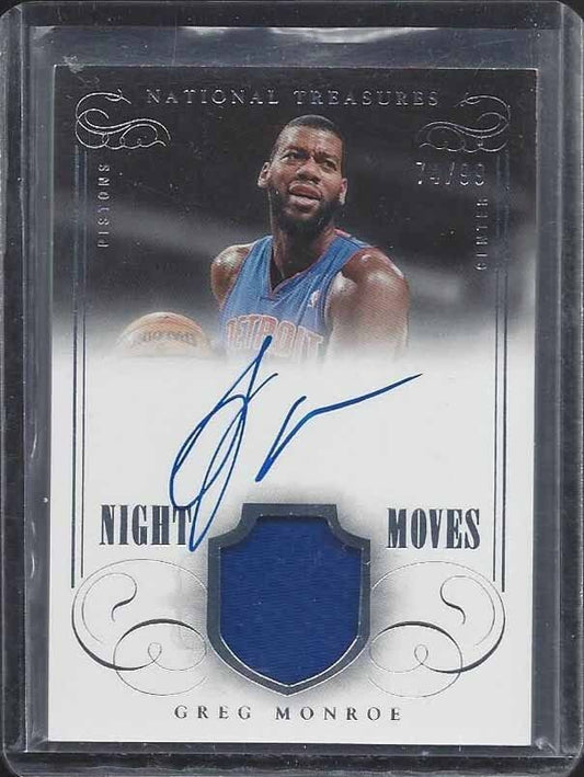 GREG MONROE 2013-14 NATIONAL TREASURES NIGHT MOVES JERSEY ON CARD AUTO #D 74/99