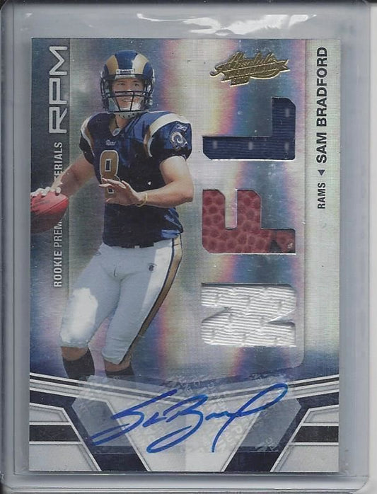 SAM BRADFORD 2010 ABSOLUTE RPM TRIPLE JERSEY BALL AUTO RC #D /299