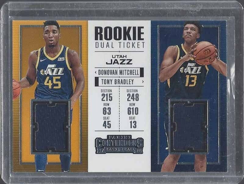 DONOVAN MITCHELL TONY BRADLEY 2017-18 CONTENDERS DUAL ROOKIE TICKET JERSEY RC
