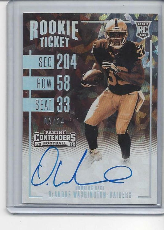DEANDRE WASHINGTON 2016 CONTENDERS CRACKED ICE SEPIA TICKET AUTO RC #D 3/24