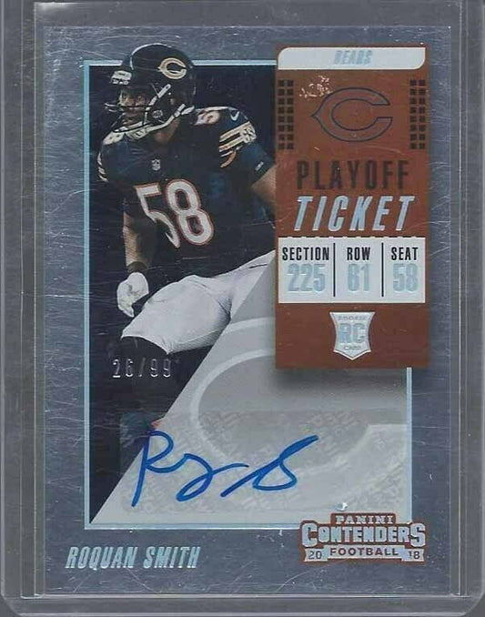 ROQUAN SMITH 2018 CONTENDERS PLAYOFF TICKET CHICAGO BEARS AUTO RC #D 26/99
