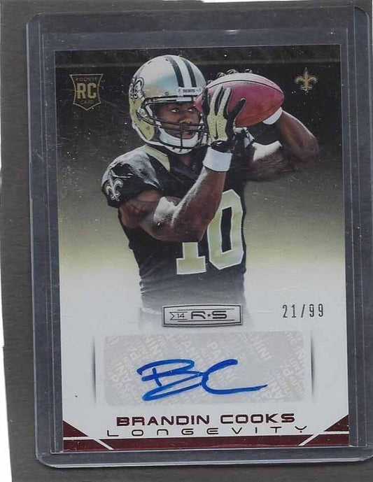 BRANDIN COOKS 2014 ROOKIES & STARS LONGEVITY RED ROOKIE AUTO RC #D 21/99