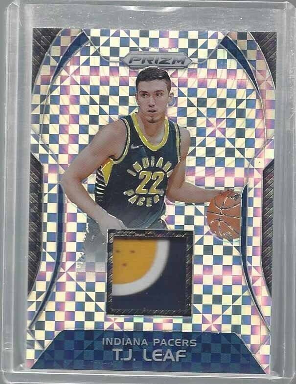 T.J. LEAF 2017-18 PANINI PRIZM XFRACTOR PRIZMS 3 COLOR ROOKIE PATCH RC #D 8/10