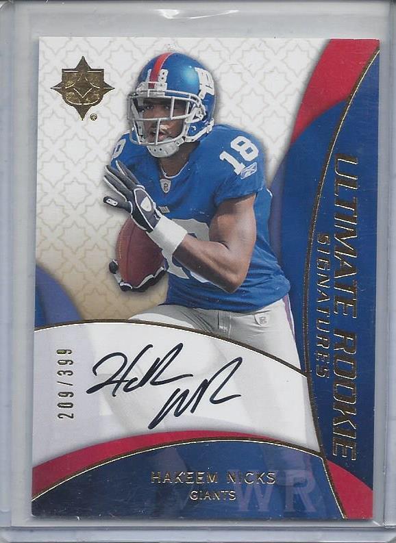 HAKEEM NICKS 2009 ULTIMATE COLLECTION ROOKIE SIGNATURES ON CARD AUTO RC #D /399