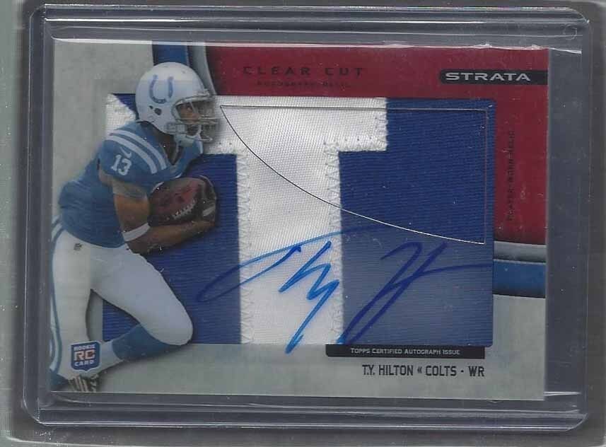 T.Y. HILTON 2012 TOPPS STRATA CLEAR CUT RED JUMBO ROOKIE PATCH AUTO RC #D /30