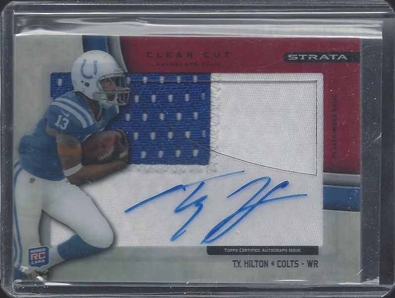 T.Y. HILTON 2012 TOPPS STRATA CLEAR CUT RED JUMBO ROOKIE PATCH AUTO RC #D /30
