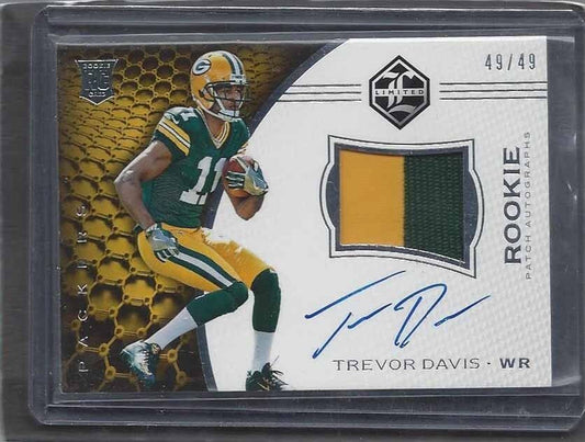TREVOR DAVIS 2016 PANINI LIMITED SILVER RPA 2 CLR PATCH ON CARD AUTO RC #D 49/49