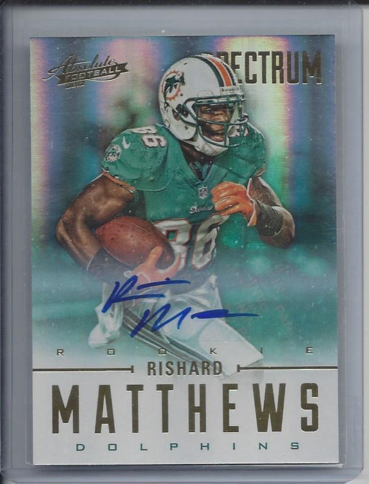 RISHARD MATTHEWS 2012 ABSOLUTE SPECTRUM GOLD DOLPHINS ROOKIE AUTO RC #D 168/299