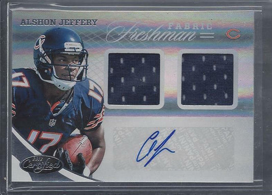 ALSHON JEFFERY 2012 CERTIFIED FRESHMAN FABRIC DUAL JERSEY AUTO RC #D /499
