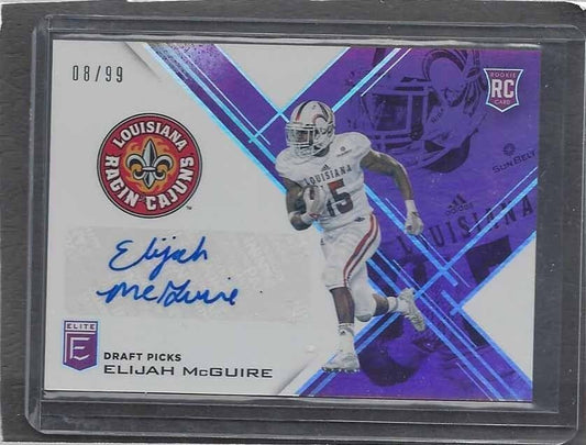 ELIJAH MCGUIRE 2017 ELITE PURPLE LOUISIANA ROOKIE AUTO RC #D 8/99