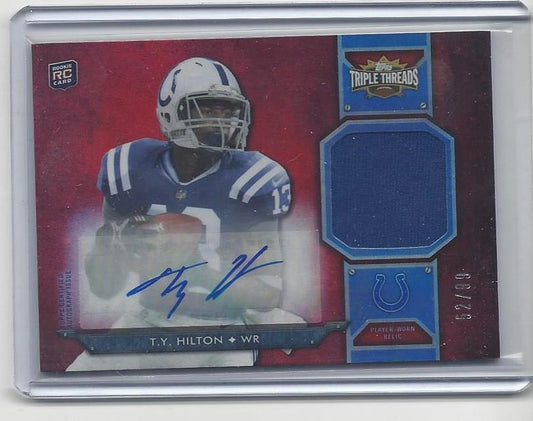 T.Y. HILTON 2012 TOPPS TRIPLE THREADS RED COLTS ROOKIE JERSEY AUTO RC #D 52/99