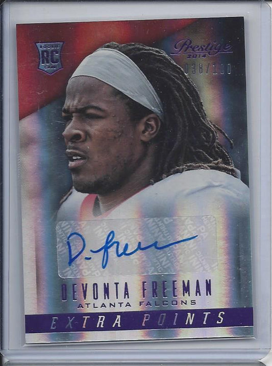 DEVONTA FREEMAN 2014 PRESTIGE EXTRA POINTS PURPLE FALCONS ROOKIE AUTO RC #D /100